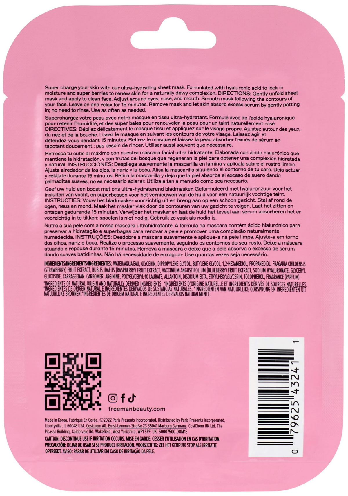 slide 3 of 3, Freeman Ultra Hydrating Sheet Mask 1 ea, 1 ct