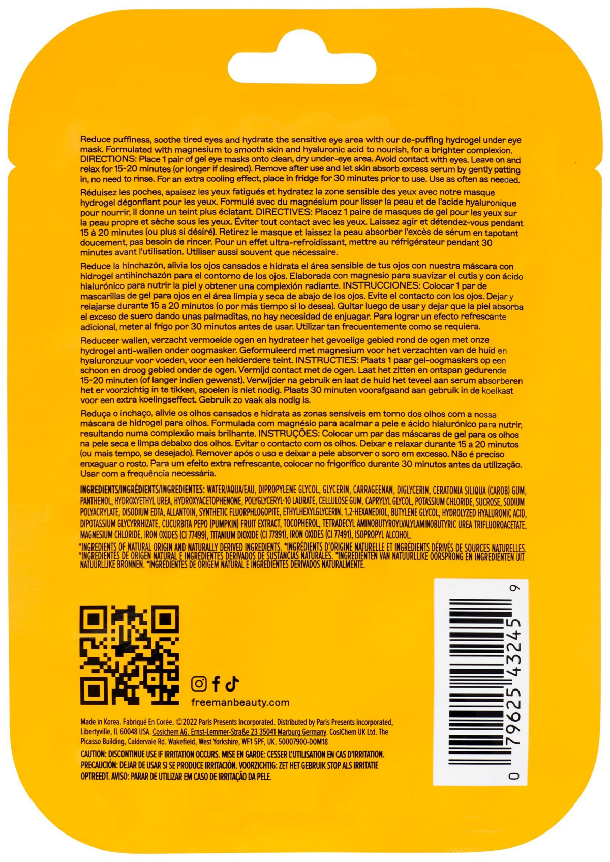 slide 3 of 3, Freeman Under De-Puffing Hydrogel Eye Mask 1 ea, 1 ct