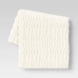 50"x60" Ruched Faux Rabbit Fur Throw Blanket Cream - Threshold™: Plush, Reversible, Home Decor