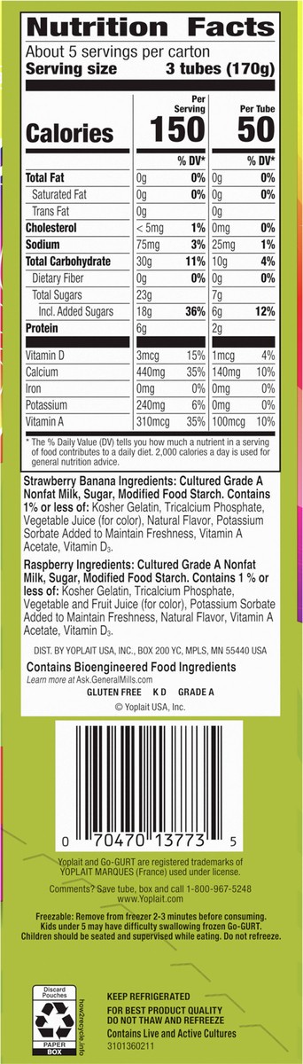 slide 3 of 10, Go-GURT Unicorn Strawberry Banana Sparkle and Raspberry Rainbows Kids Fat Free Yogurt Variety Pack, Gluten Free, 2 oz Yogurt Tubes (16 Count), 16 ct