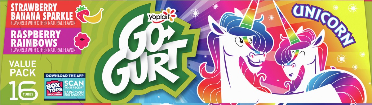 slide 10 of 10, Go-GURT Unicorn Strawberry Banana Sparkle and Raspberry Rainbows Kids Fat Free Yogurt Variety Pack, Gluten Free, 2 oz Yogurt Tubes (16 Count), 16 ct