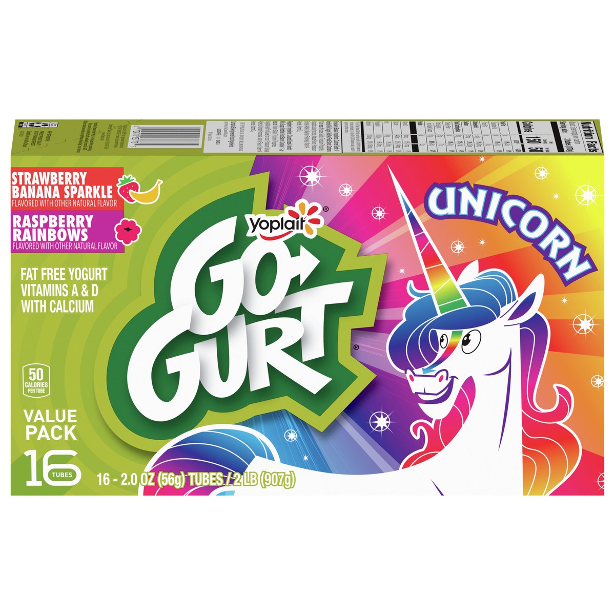 slide 8 of 10, Go-GURT Unicorn Strawberry Banana Sparkle and Raspberry Rainbows Kids Fat Free Yogurt Variety Pack, Gluten Free, 2 oz Yogurt Tubes (16 Count), 16 ct