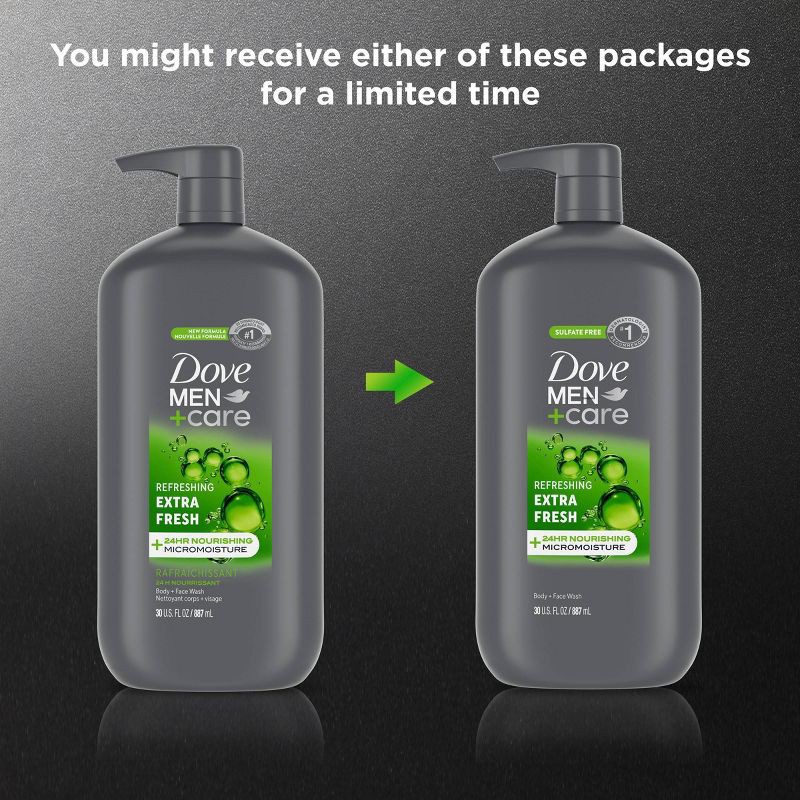 slide 3 of 7, Dove Men+Care Extra Fresh Refreshing Body & Face Wash Pump - Sulfate Free - 30 fl oz, 30 fl oz