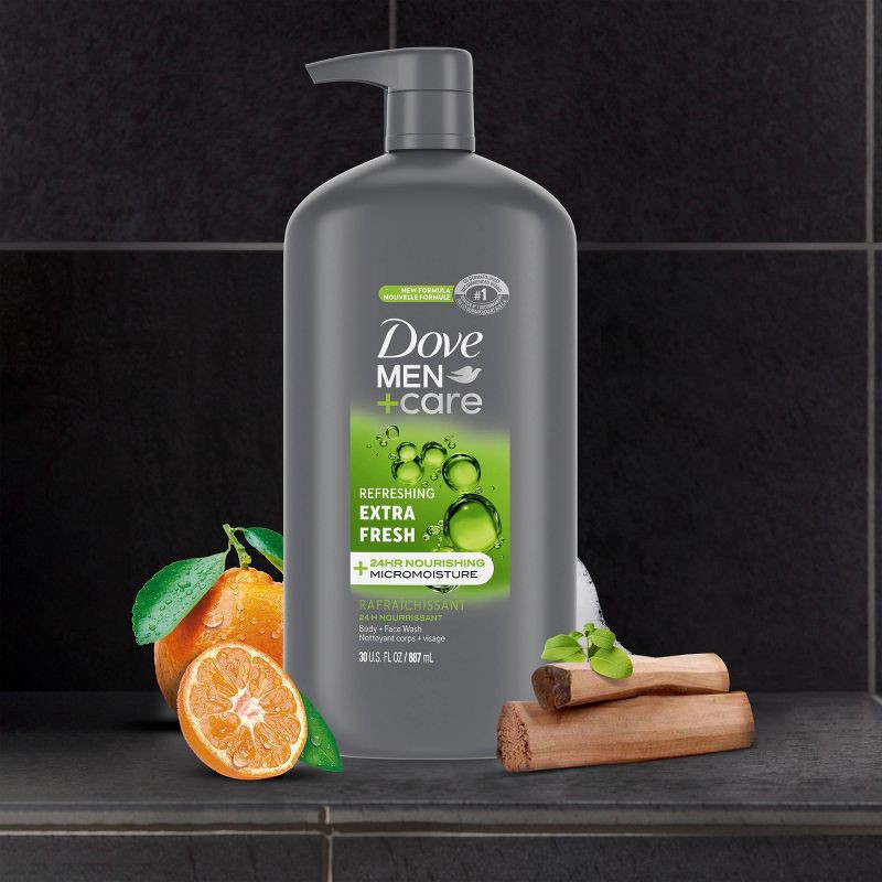 slide 4 of 7, Dove Men+Care Extra Fresh Refreshing Body & Face Wash Pump - Sulfate Free - 30 fl oz, 30 fl oz