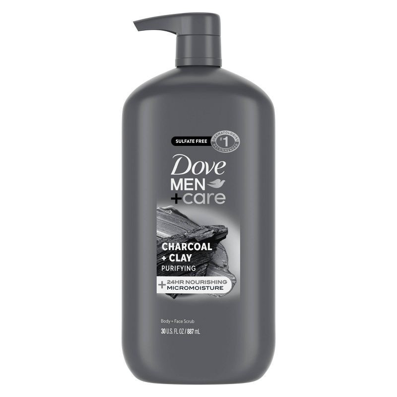 slide 1 of 11, Dove Men+Care Charcoal + Clay Purifying Body & Face Wash Pump - Sulfate Free - 30 fl oz, 30 fl oz