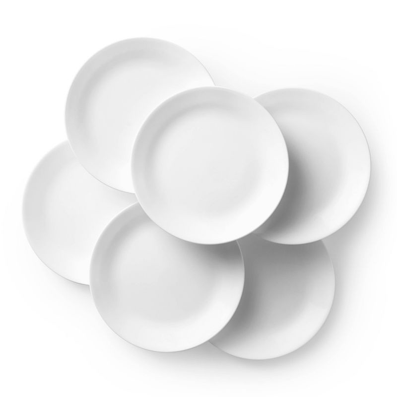 slide 1 of 9, Corelle 10.3" 6pk Glass Dinner Plates White: Break & Chip-Resistant, Microwave & Dishwasher Safe, Solid Circular Design, 6 ct