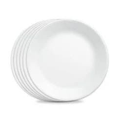 Corelle 10.3" 6pk Glass Dinner Plates White: Chip-Resistant, Glossy Finish, Solid Round Design