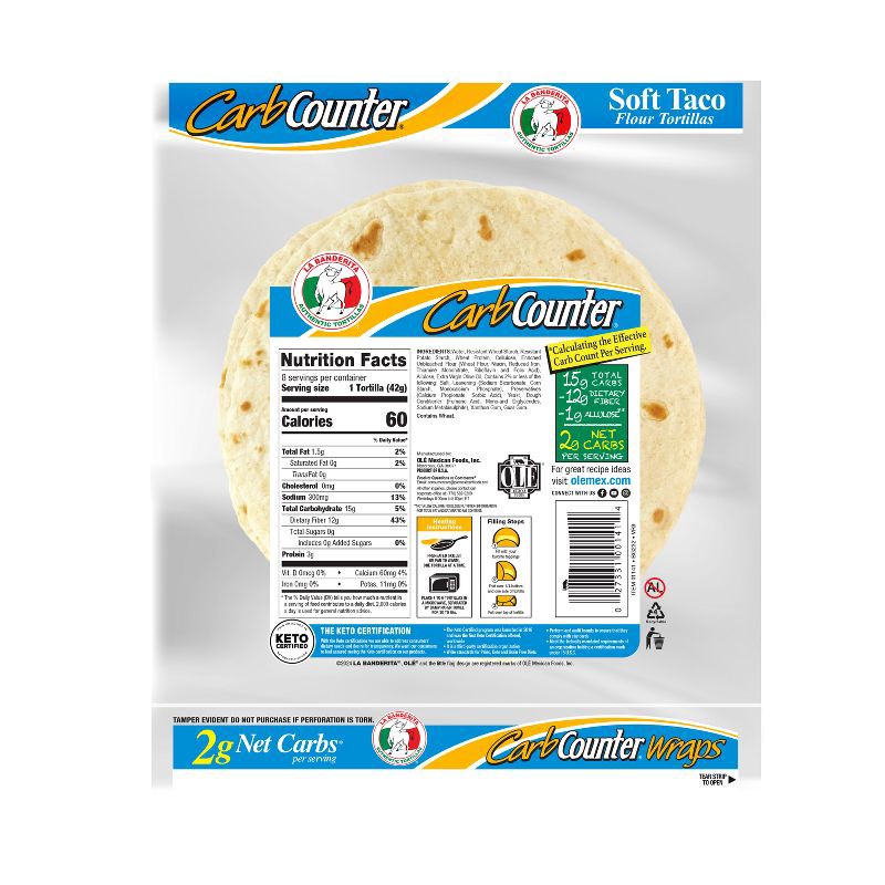 slide 2 of 7, La Banderita Carb Counter Keto Friendly White Tortilla Wraps - 11.9oz/8ct, 11.9 oz, 8 ct