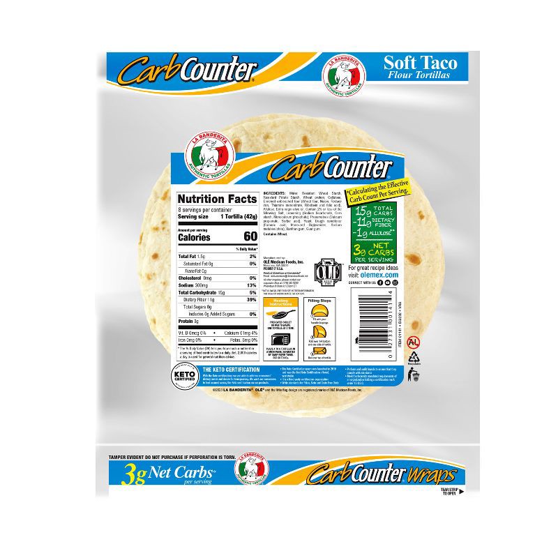 slide 2 of 4, La Banderita Carb Counter Keto Friendly White Tortilla Wraps - 11.9oz/8ct, 11.9 oz, 8 ct
