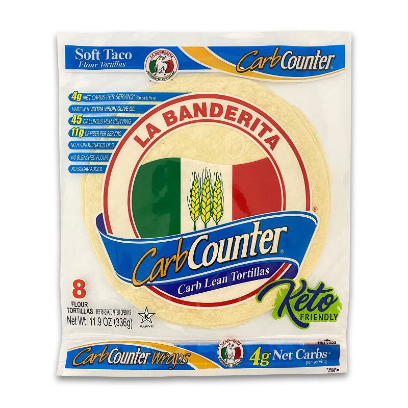 slide 1 of 4, La Banderita Carb Counter Keto Friendly White Tortilla Wraps - 11.9oz/8ct, 11.9 oz, 8 ct