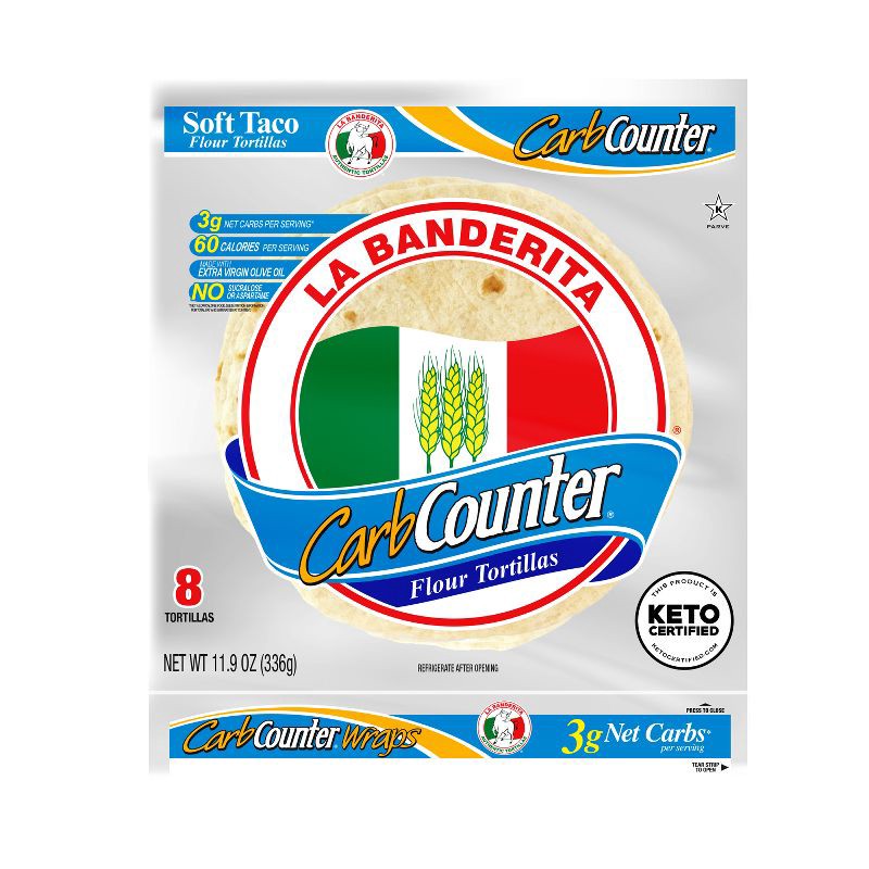 slide 1 of 7, La Banderita Carb Counter Keto Friendly White Tortilla Wraps - 11.9oz/8ct, 11.9 oz, 8 ct