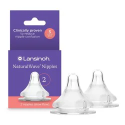 Lansinoh NaturalWAVE Silicone Anti-Colic Baby Bottle Nipples - Slow Flow (1m+) - 2pk: BPA-Free, Compatible With Lansinoh Bottles