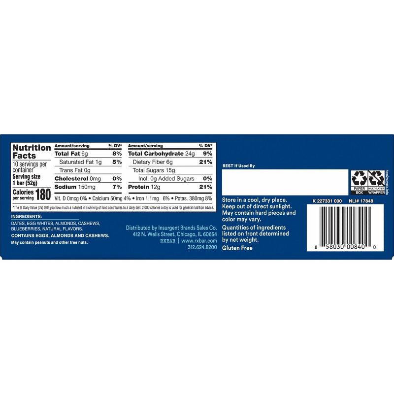 slide 2 of 11, RXBAR Blueberry Egg Protein Bars - 12g Protein - 18.3oz/10ct, 18.3 oz, 10 ct