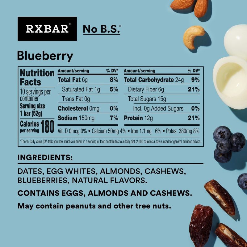 slide 8 of 11, RXBAR Blueberry Egg Protein Bars - 12g Protein - 18.3oz/10ct, 18.3 oz, 10 ct