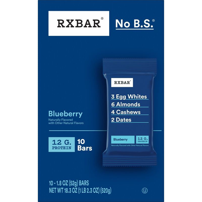 slide 9 of 11, RXBAR Blueberry Egg Protein Bars - 12g Protein - 18.3oz/10ct, 18.3 oz, 10 ct