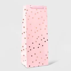 Wine Bag with Foil Stars Gold/Red/Pink - Spritz™: Christmas Wine Bottle Gift Bag, Multicolor, Tall Paper Design