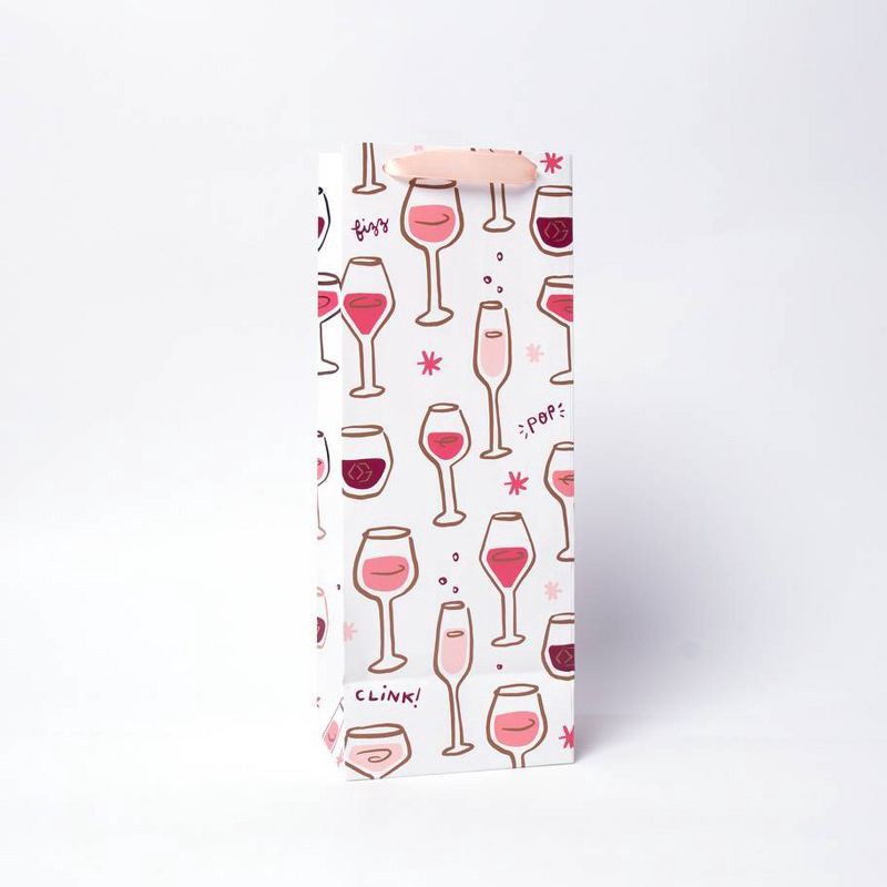 slide 3 of 3, Wine Bag with Wine Glass and Foil Pink/Gold - Spritz™, 1 ct