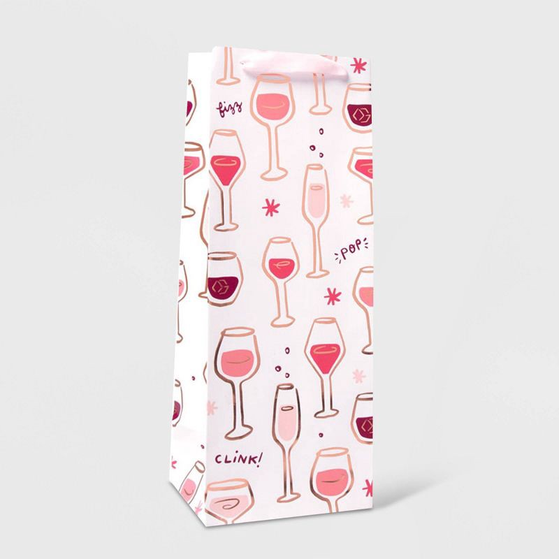 slide 1 of 3, Wine Bag with Wine Glass and Foil Pink/Gold - Spritz™, 1 ct