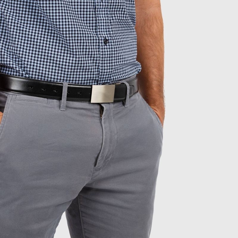 slide 5 of 5, SWISSGEAR Men's Reversible Plaque Buckle Belt - Black/Tan XL: Leather, Polyester, 1 ct