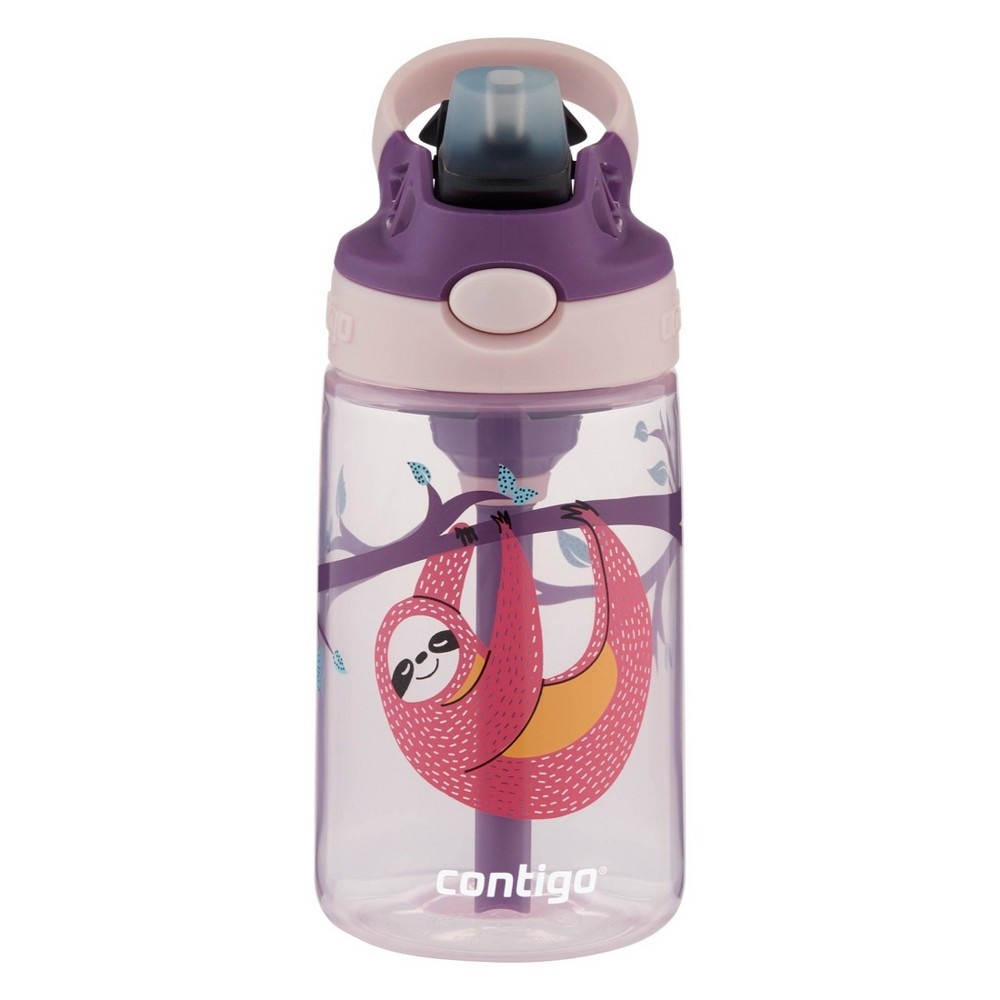 slide 2 of 6, Contigo Plastic Kids' Autospout Water Bottle Sloth Print Pink, 14 oz