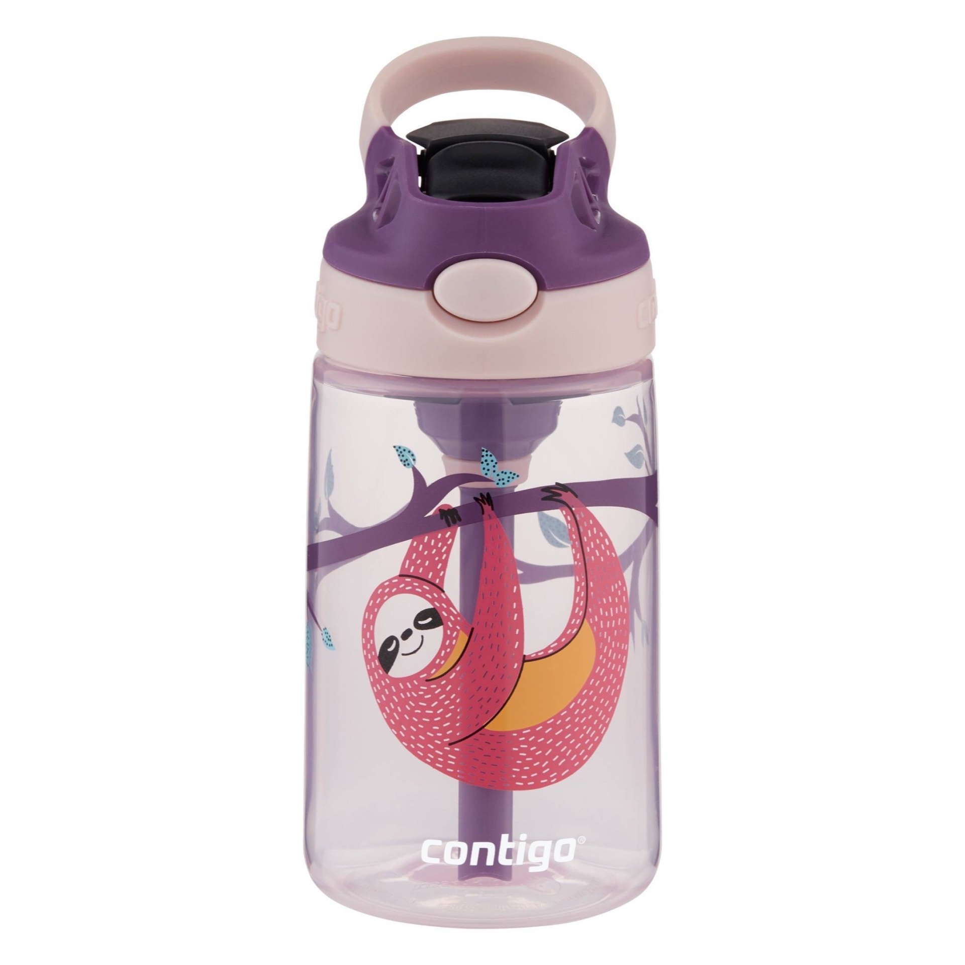 slide 1 of 6, Contigo Plastic Kids' Autospout Water Bottle Sloth Print Pink, 14 oz