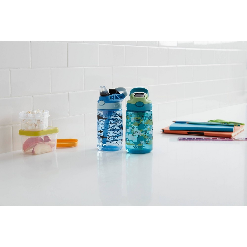 slide 7 of 7, Contigo 14oz Kids Water Bottle with Redesigned AutoSpout Straw 2-Pack Dino and Sharks, 2 ct