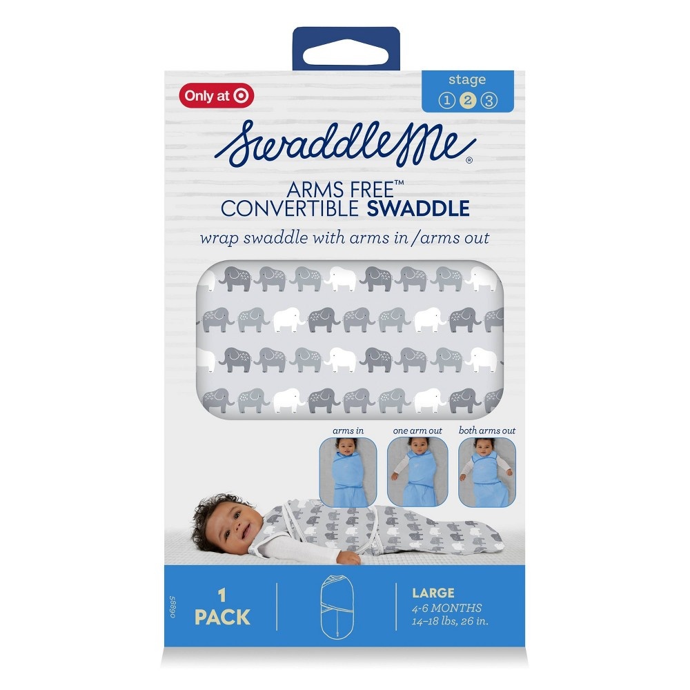 slide 7 of 8, SwaddleMe Arms Free Convertible Swaddle Wrap - Elephant In A Row 4-6M, 1 ct