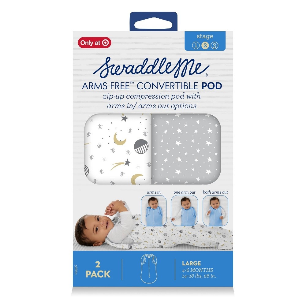 slide 8 of 11, SwaddleMe Arms Free Convertible Pod Swaddle Wrap - Lucky Star 4-6M, 2 ct