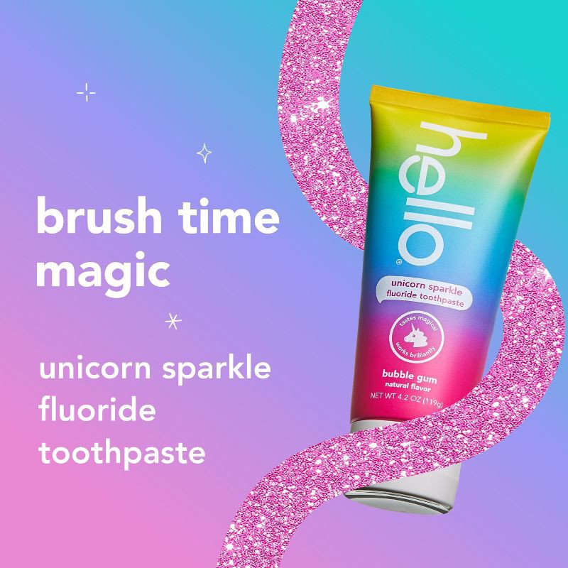 slide 5 of 13, hello Kids' Unicorn Sparkle Bubble Gum Fluoride Toothpaste - 4.2oz, 4.2 oz