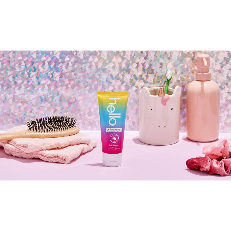 slide 6 of 13, hello Kids' Unicorn Sparkle Bubble Gum Fluoride Toothpaste - 4.2oz, 4.2 oz