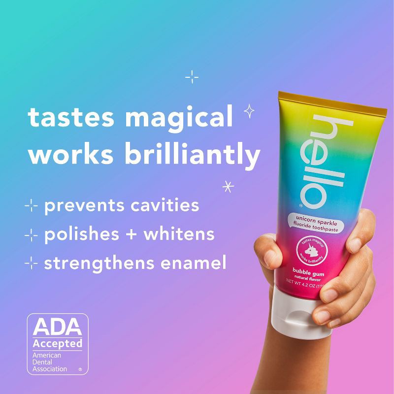 slide 13 of 13, hello Kids' Unicorn Sparkle Bubble Gum Fluoride Toothpaste - 4.2oz, 4.2 oz
