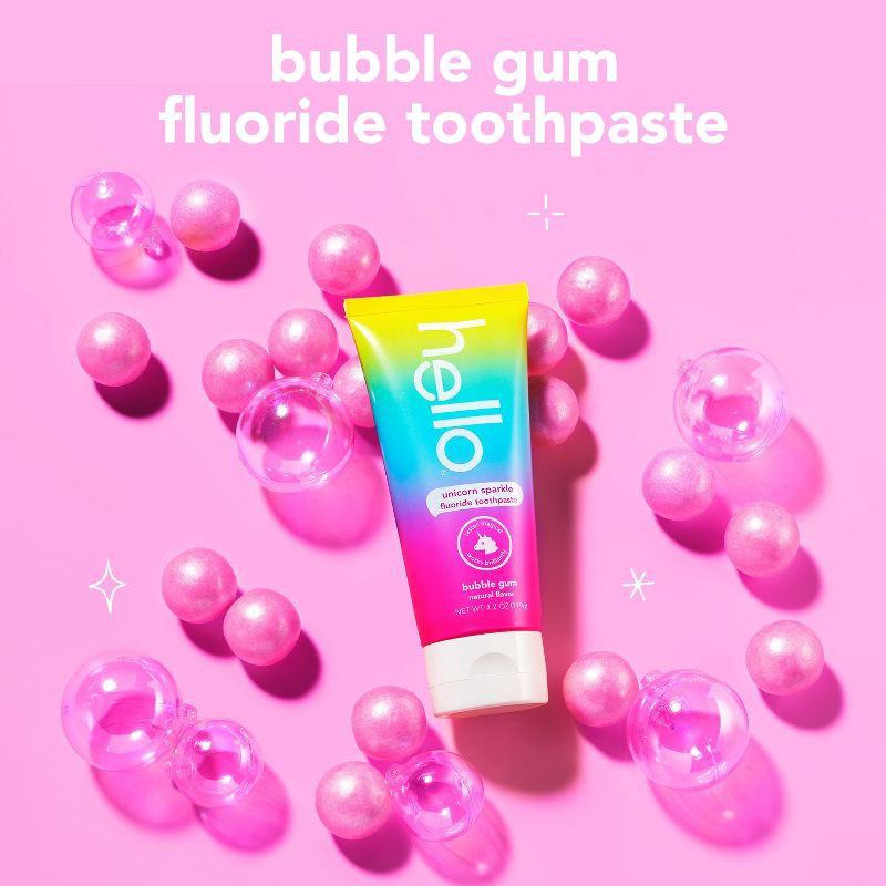 slide 4 of 13, hello Kids' Unicorn Sparkle Bubble Gum Fluoride Toothpaste - 4.2oz, 4.2 oz