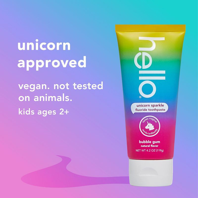 slide 9 of 13, hello Kids' Unicorn Sparkle Bubble Gum Fluoride Toothpaste - 4.2oz, 4.2 oz