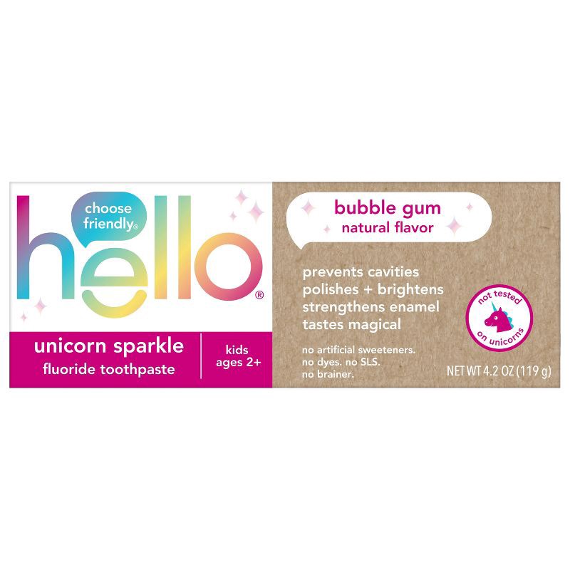 slide 7 of 13, hello Kids' Unicorn Sparkle SLS Free + Vegan Fluoride Toothpaste - Natural Bubble Gum Flavor - 4.2oz, 4.2 oz