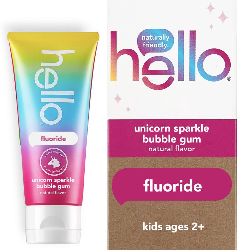 slide 1 of 13, hello Kids' Unicorn Sparkle SLS Free + Vegan Fluoride Toothpaste - Natural Bubble Gum Flavor - 4.2oz, 4.2 oz