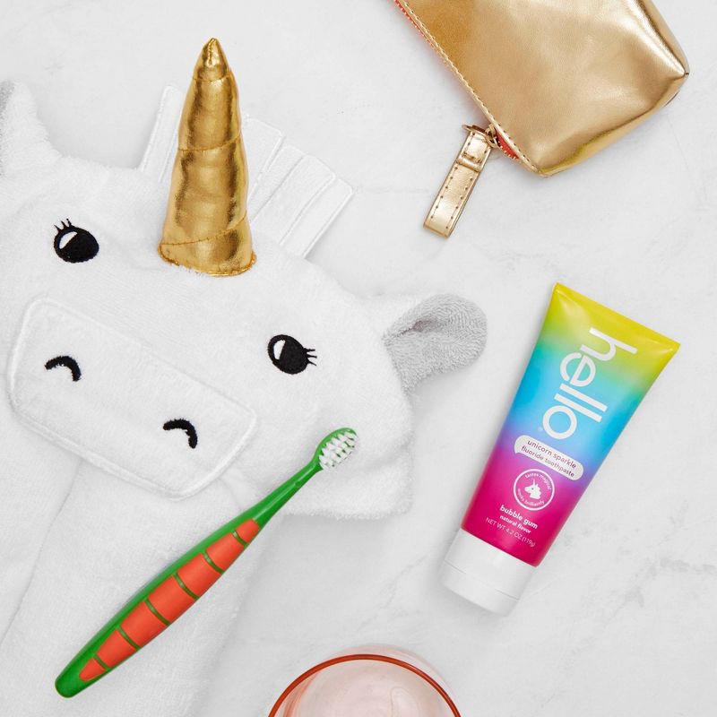 slide 10 of 13, hello Kids' Unicorn Sparkle SLS Free + Vegan Fluoride Toothpaste - Natural Bubble Gum Flavor - 4.2oz, 4.2 oz