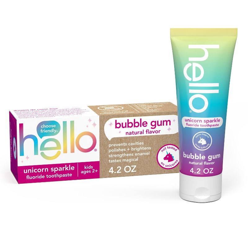 slide 1 of 13, hello Kids' Unicorn Sparkle SLS Free + Vegan Fluoride Toothpaste - Natural Bubble Gum Flavor - 4.2oz, 4.2 oz