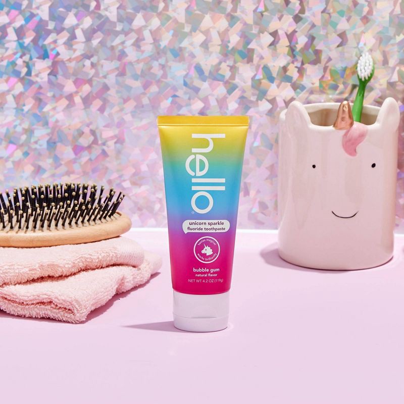 slide 3 of 13, hello Kids' Unicorn Sparkle Bubble Gum Fluoride Toothpaste - 4.2oz, 4.2 oz
