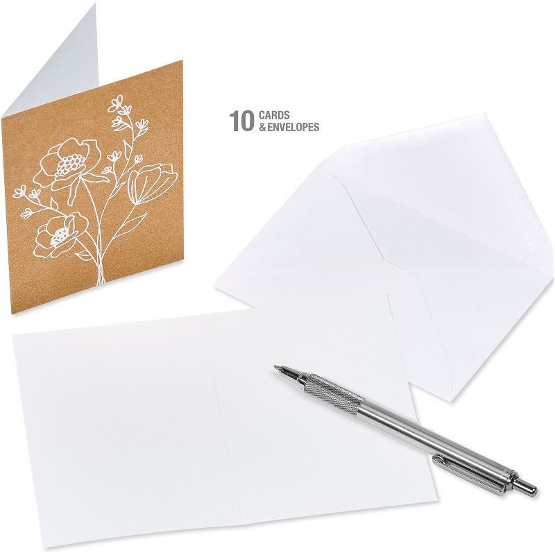 slide 3 of 4, 10ct Blank All Occasion Cards Floral on Kraft - Spritz™, 10 ct