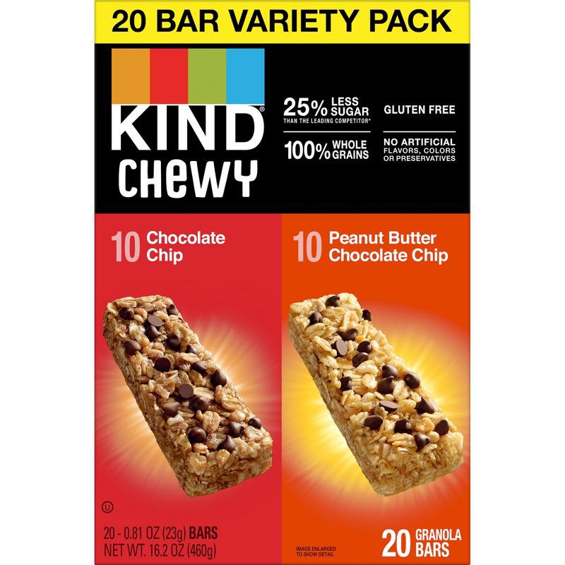 slide 3 of 5, KIND Chewy Chocolate Chip & Peanut Butter Chocolate Chip Bars - 16.2oz/20ct, 16.2 oz; 20 ct