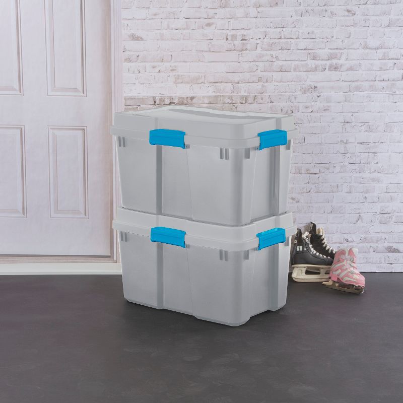 slide 2 of 9, Sterilite 30gal Gasket Tote Gray with Blue Latches, 30 gal