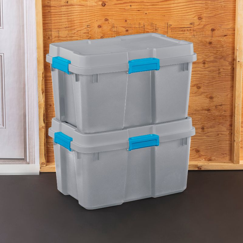 slide 5 of 9, Sterilite 30gal Gasket Tote Gray with Blue Latches, 30 gal