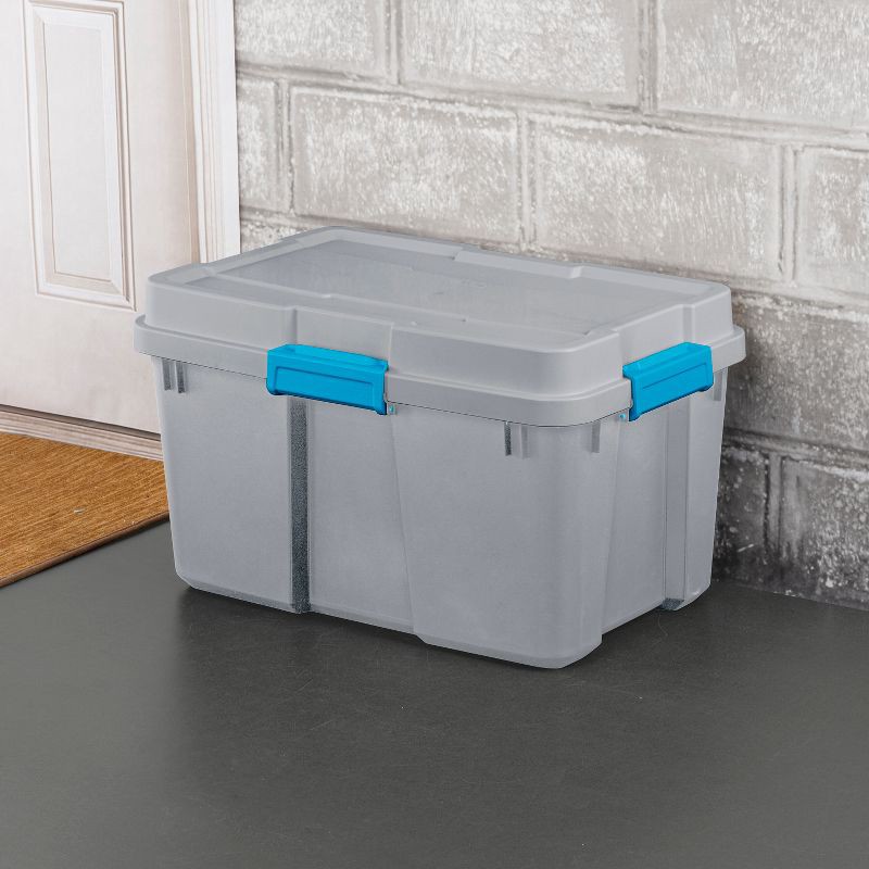 slide 6 of 9, Sterilite 30gal Gasket Tote Gray with Blue Latches, 30 gal