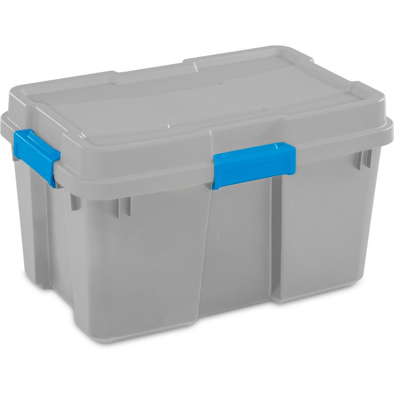 slide 1 of 9, Sterilite 30gal Gasket Tote Gray with Blue Latches, 30 gal