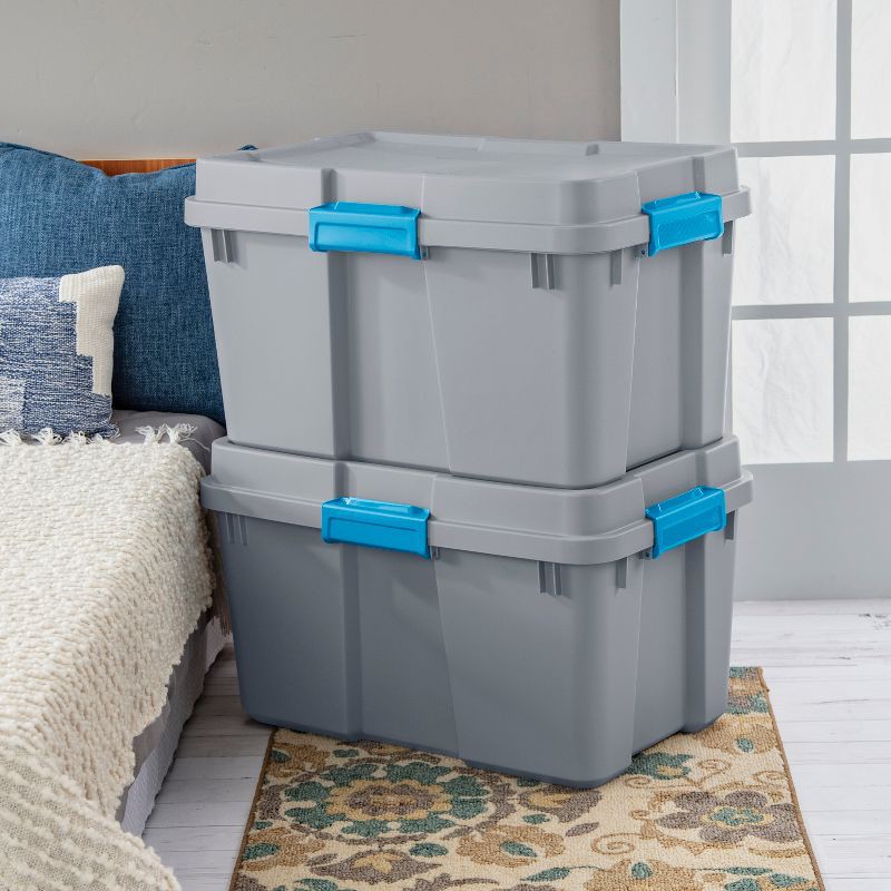 slide 7 of 9, Sterilite 30gal Gasket Tote Gray with Blue Latches, 30 gal