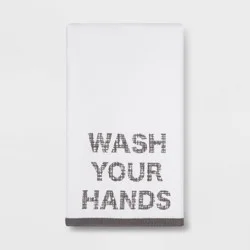 Wash Your Hands Flat Woven Hand Towel White/Gray - Room Essentials™: Cotton Velour, Lightweight, OEKO-TEX Certified