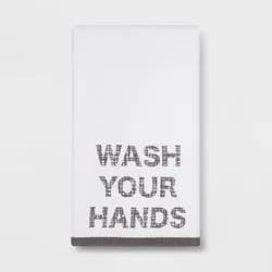 Wash Your Hands Flat Woven Hand Towel White/Gray - Room Essentials™: Cotton Velour, Lightweight, OEKO-TEX Certified