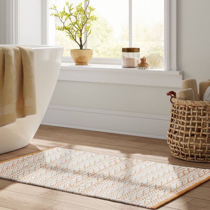 slide 4 of 4, 20"x32" Chenille Bath Rug Gold/White - Threshold™: Cotton Woven, OEKO-TEX Certified, Machine Washable, 1 ct