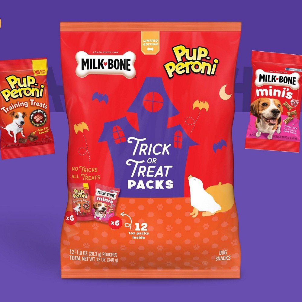 slide 6 of 7, Milk-Bone & Pup-Peroni Trick or Treat Pack with Bacon & Beef Flavored Dog Treats - 12oz, 12 oz
