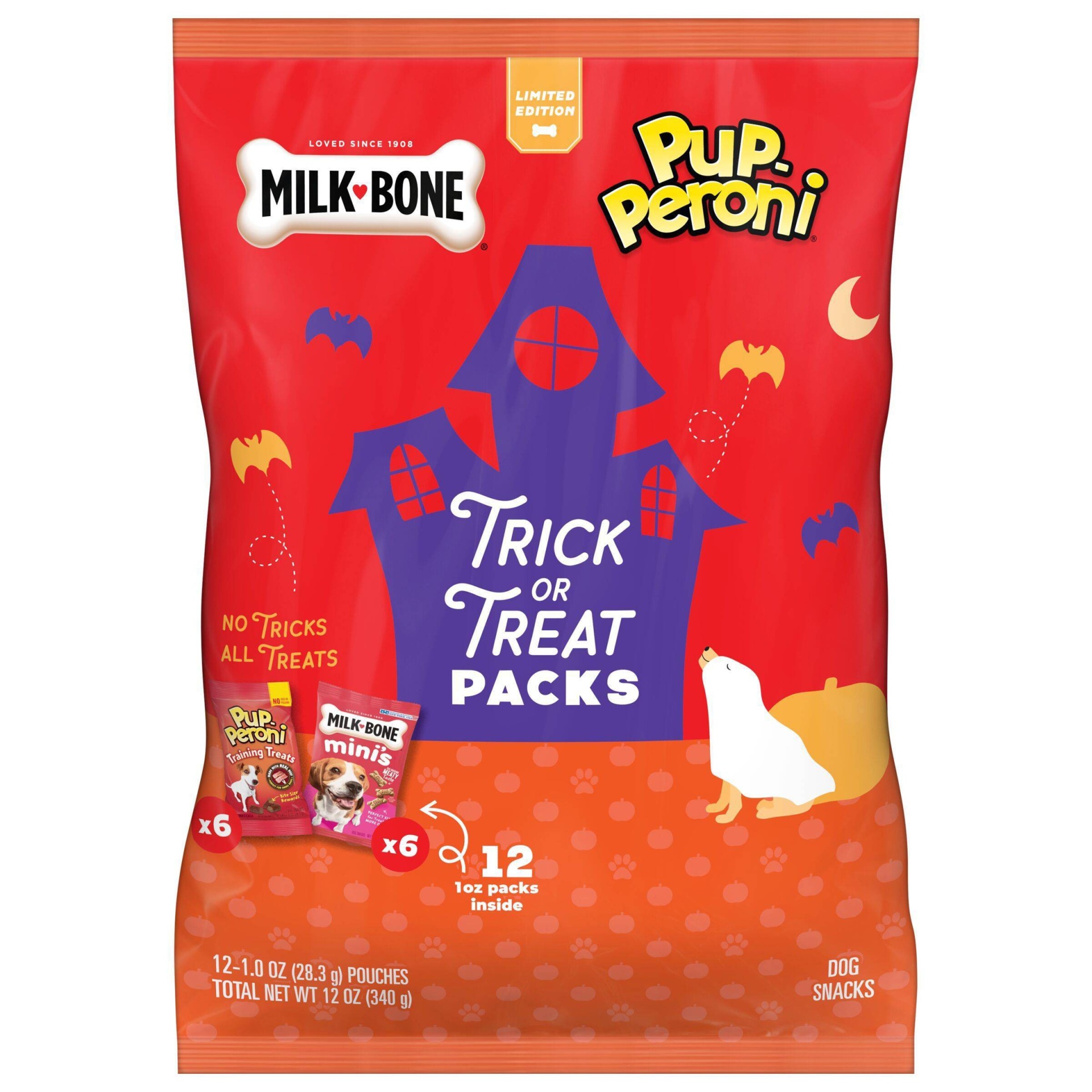 slide 1 of 7, Milk-Bone & Pup-Peroni Trick or Treat Pack with Bacon & Beef Flavored Dog Treats - 12oz, 12 oz